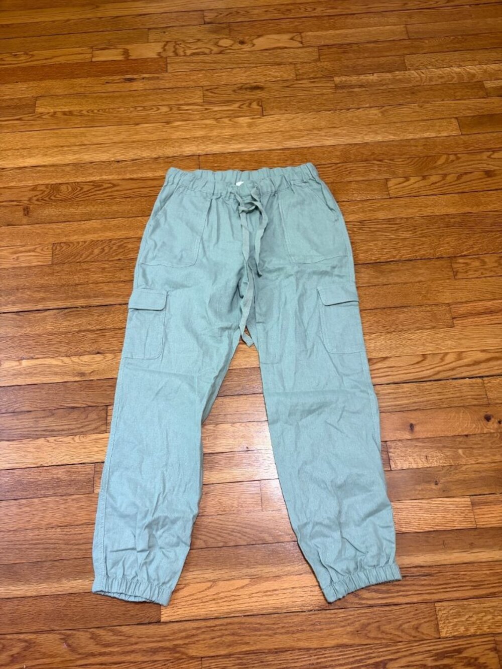 Love Tree Womens Pants Size Medium Green Linen Viscose Tapered Joggers NEW NWT